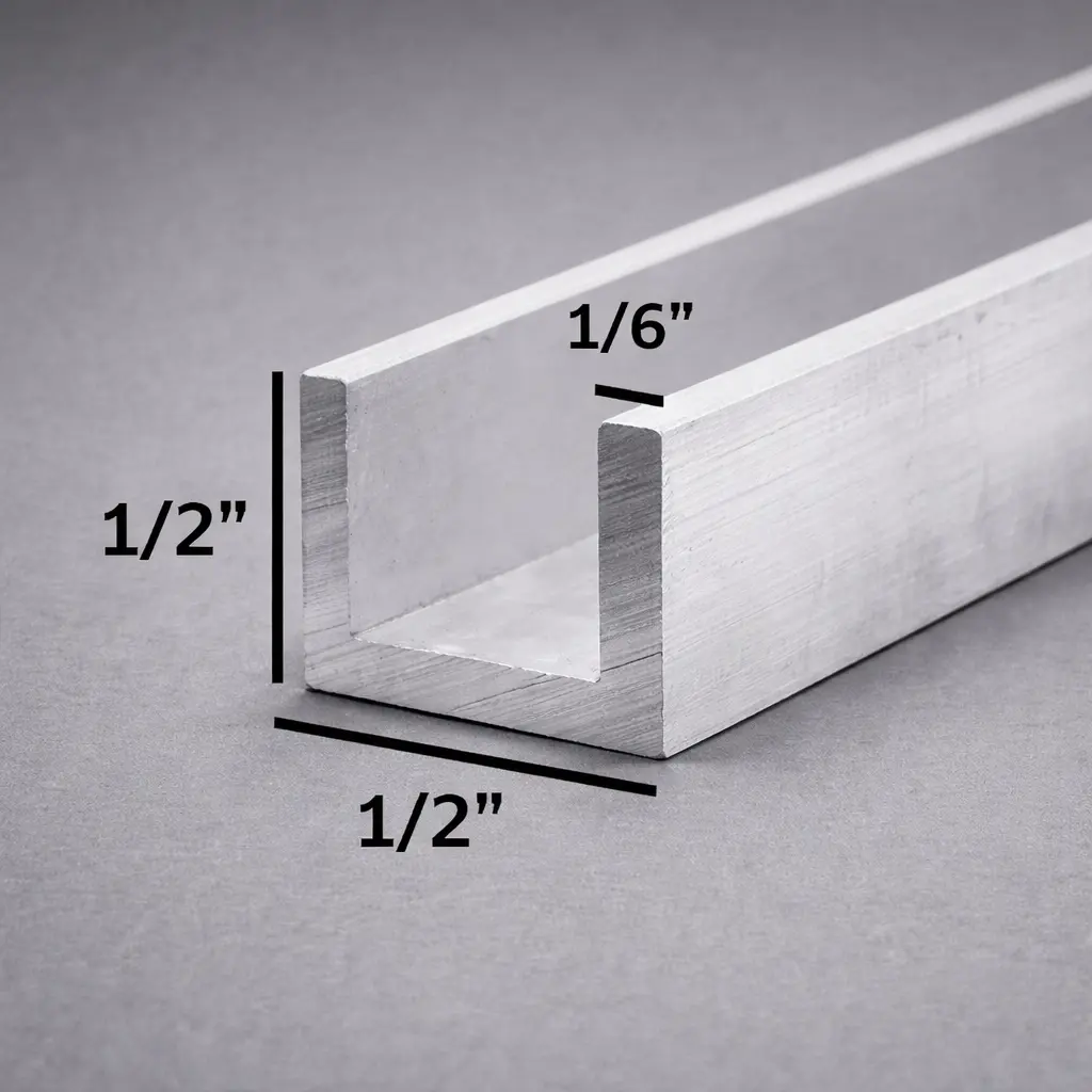 U CHANNEL 1/6" x 1/2" x 1/2" x 20' ALUMINUM